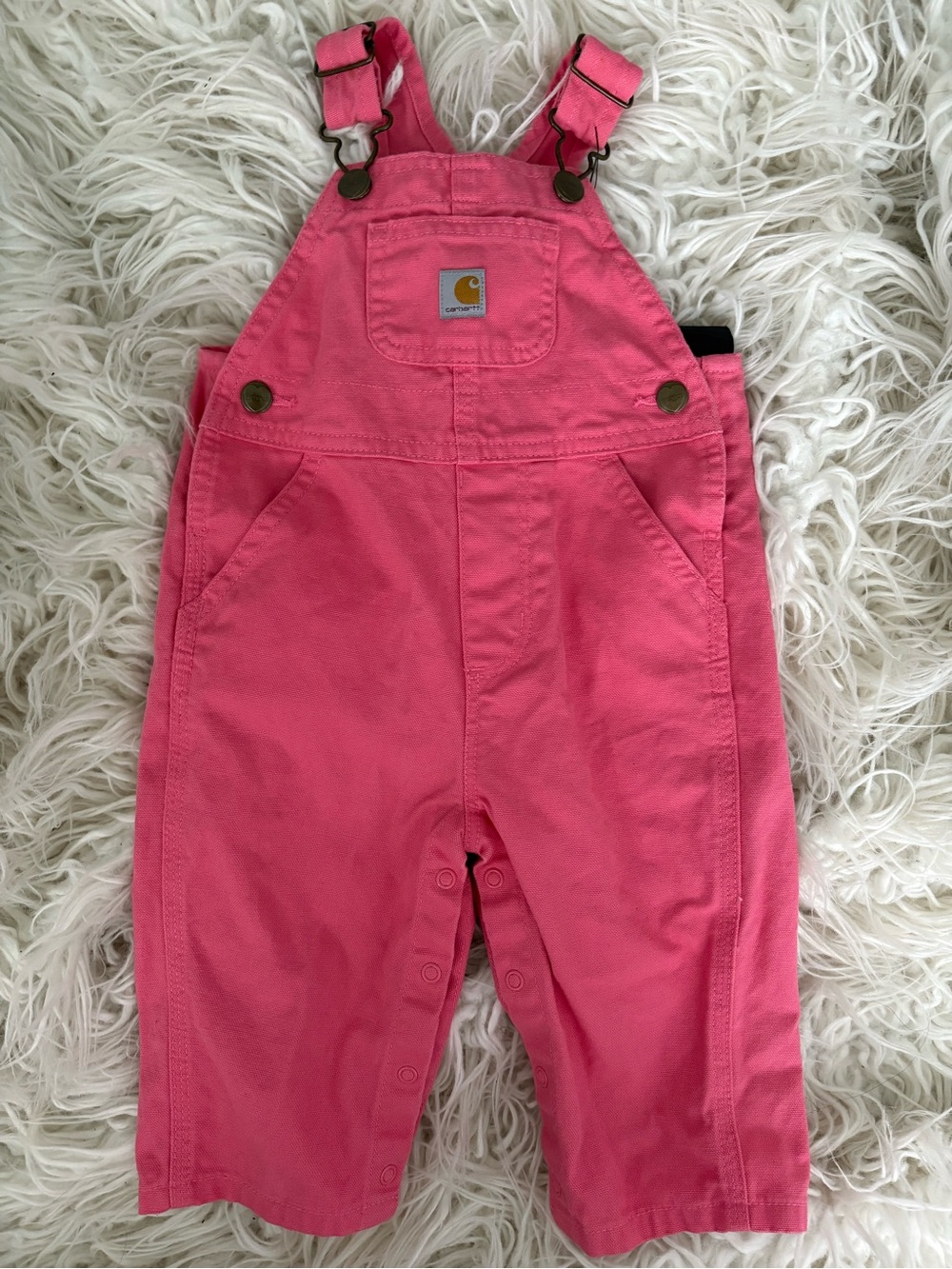 Carhartt Baby Girls Pink Canvas Bib Overalls 9M Adjustable Cotton EUC